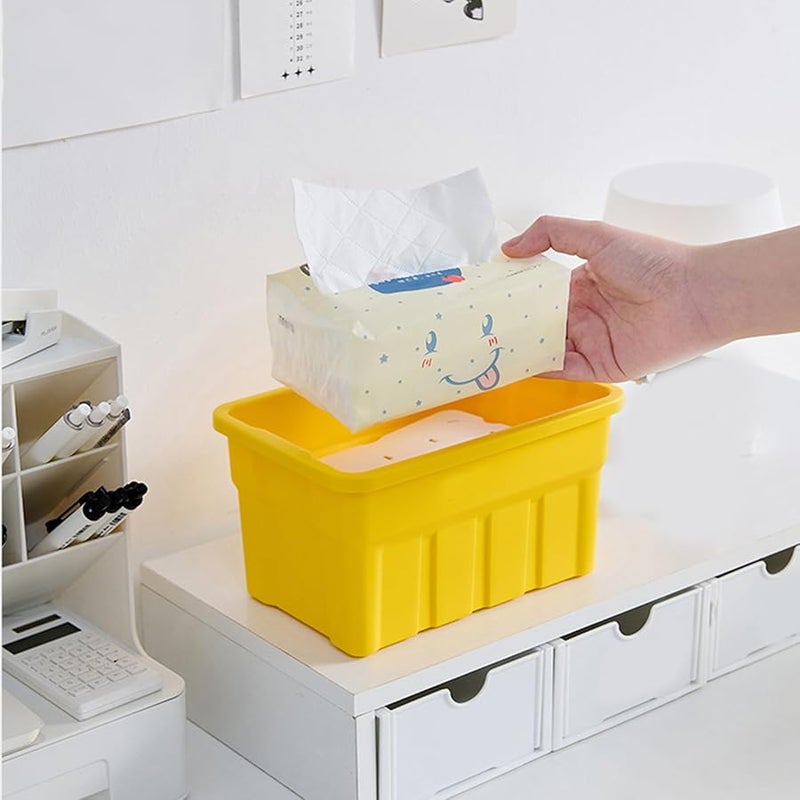 White Retro Tissue Box Organizer Spring Assisted Lift Desktop Storage Container - Image 5